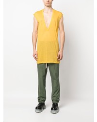T-shirt à col en v jaune Rick Owens