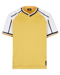 T-shirt à col en v jaune Fendi