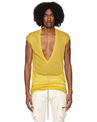 T-shirt à col en v jaune Rick Owens
