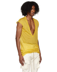 T-shirt à col en v jaune Rick Owens