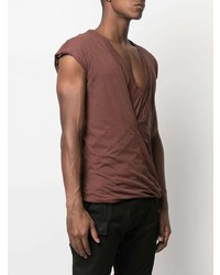 T-shirt à col en v marron Rick Owens