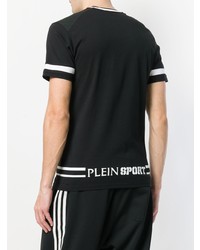 T-shirt à col en v noir et blanc Plein Sport