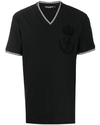 T-shirt à col en v noir et blanc Dolce & Gabbana