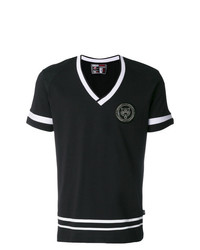 T-shirt à col en v noir et blanc Plein Sport