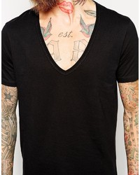 T-shirt à col en v noir Asos