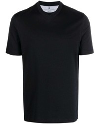 T-shirt à col en v noir Brunello Cucinelli