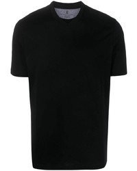 T-shirt à col en v noir Brunello Cucinelli
