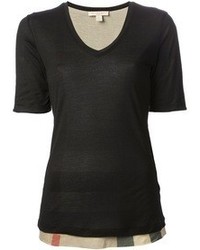 T-shirt à col en v noir Burberry