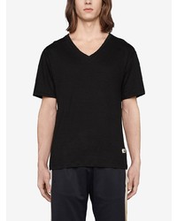T-shirt à col en v noir Gucci