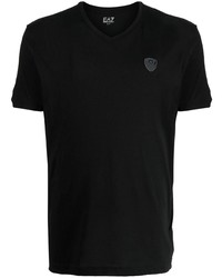 T-shirt à col en v noir Ea7 Emporio Armani