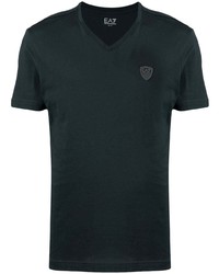 T-shirt à col en v noir Ea7 Emporio Armani