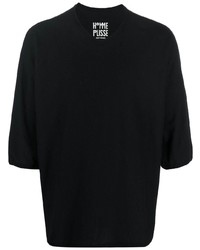 T-shirt à col en v noir Homme Plissé Issey Miyake