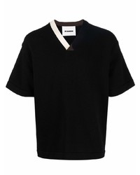 T-shirt à col en v noir Jil Sander
