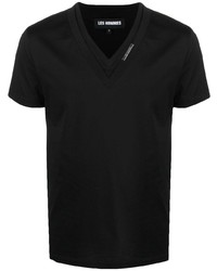 T-shirt à col en v noir Les Hommes