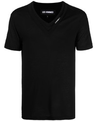 T-shirt à col en v noir Les Hommes