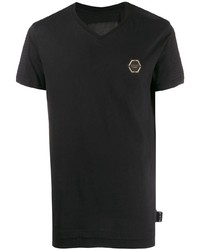 T-shirt à col en v noir Philipp Plein