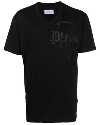 T-shirt à col en v noir Philipp Plein