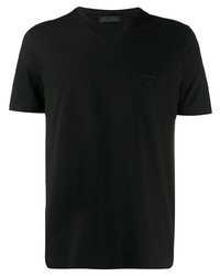 T-shirt à col en v noir Prada