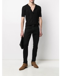 T-shirt à col en v noir Saint Laurent