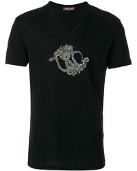 T-shirt à col en v noir Roberto Cavalli