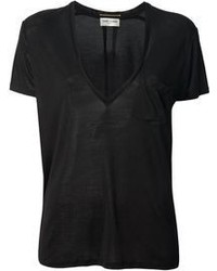 T-shirt à col en v noir Saint Laurent