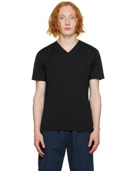 T-shirt à col en v noir Sunspel