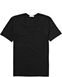 T-shirt à col en v noir Sunspel