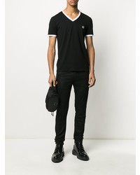 T-shirt à col en v noir Balmain