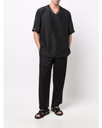 T-shirt à col en v noir Giorgio Armani