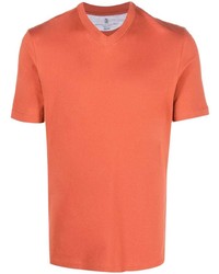 T-shirt à col en v orange Brunello Cucinelli