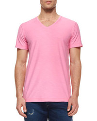 T-shirt à col en v rose