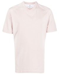 T-shirt à col en v rose Brunello Cucinelli