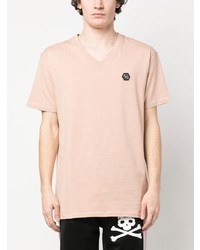 T-shirt à col en v rose Philipp Plein