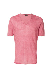 T-shirt à col en v rose Roberto Collina