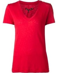 T-shirt à col en v rouge