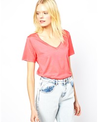 T-shirt à col en v rouge American Vintage