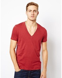 T-shirt à col en v rouge Asos