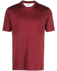 T-shirt à col en v rouge Brunello Cucinelli