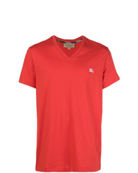 T-shirt à col en v rouge Burberry