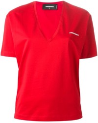T-shirt à col en v rouge Dsquared2