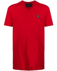 T-shirt à col en v rouge Philipp Plein