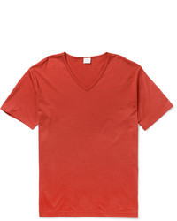 T-shirt à col en v rouge Sunspel