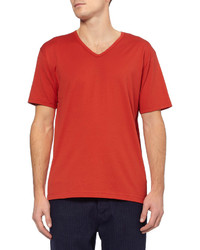 T-shirt à col en v rouge Sunspel