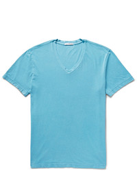 T-shirt à col en v turquoise