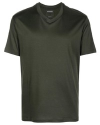 T-shirt à col en v vert foncé Emporio Armani