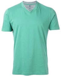T-shirt à col en v vert Brunello Cucinelli