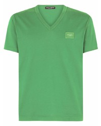 T-shirt à col en v vert Dolce & Gabbana