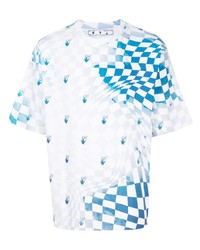 T-shirt à col rond à carreaux blanc et bleu Off-White