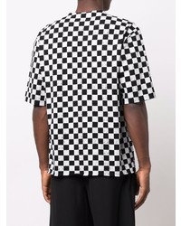 T-shirt à col rond à carreaux blanc et noir Saint Laurent