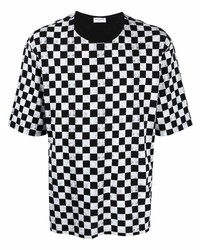 T-shirt à col rond à carreaux blanc et noir Saint Laurent